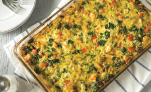 egg spinach turkey casserole in pan